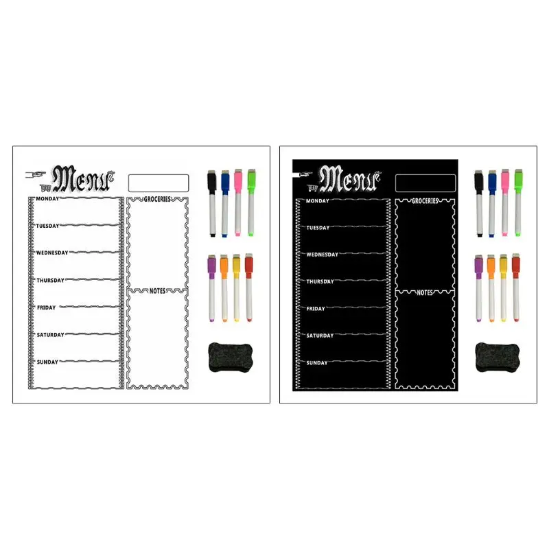 Tableau magnétique réfrigérateur avec 8 couleurs, Menu hebdomadaire, planificateur repas, liste courses, planche pour réfrigérateur cuisine