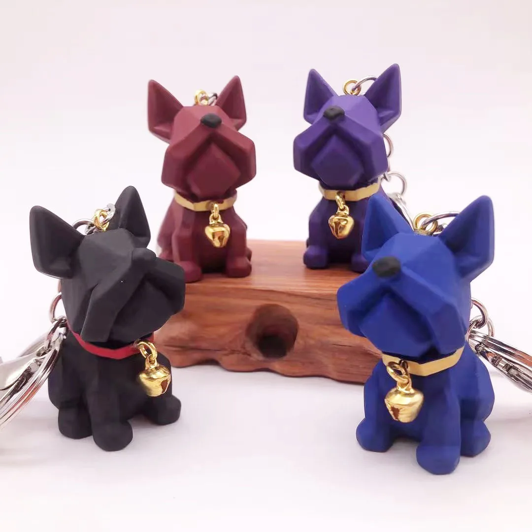 Punk French Bulldog Keychain Resin Simulation Dog Keychain Bell Trinket Girl Boy Couple  Jewelry Cute Dog Car Key Ring Key Chain