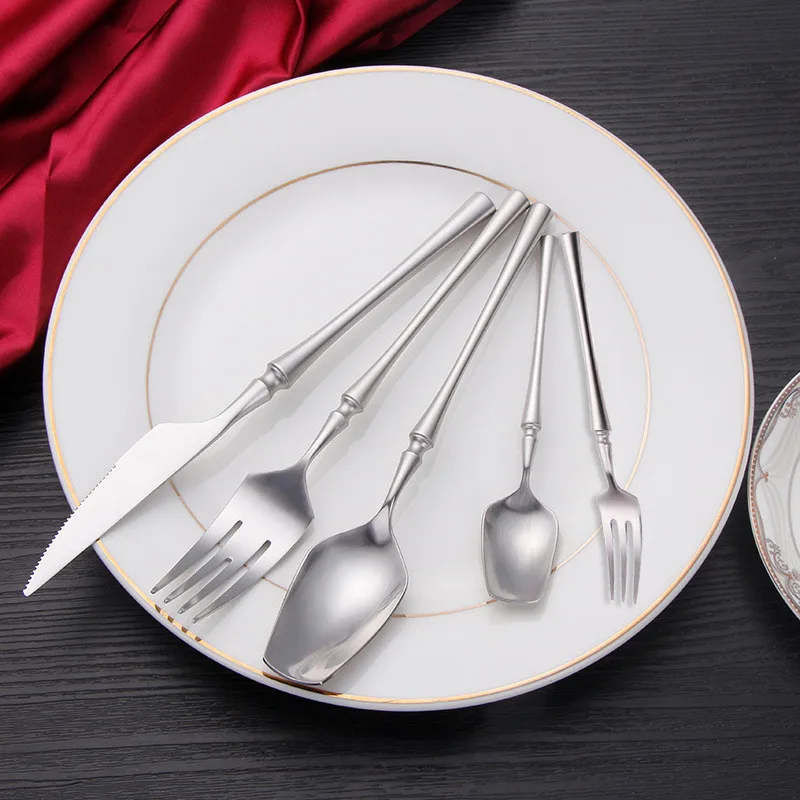 

Silver Spoon Cutlery Set Stainless Steel Kitchen Silverware Dinnerware Knife Fork Spoon Flatware Set Western Spoon Tableware Set