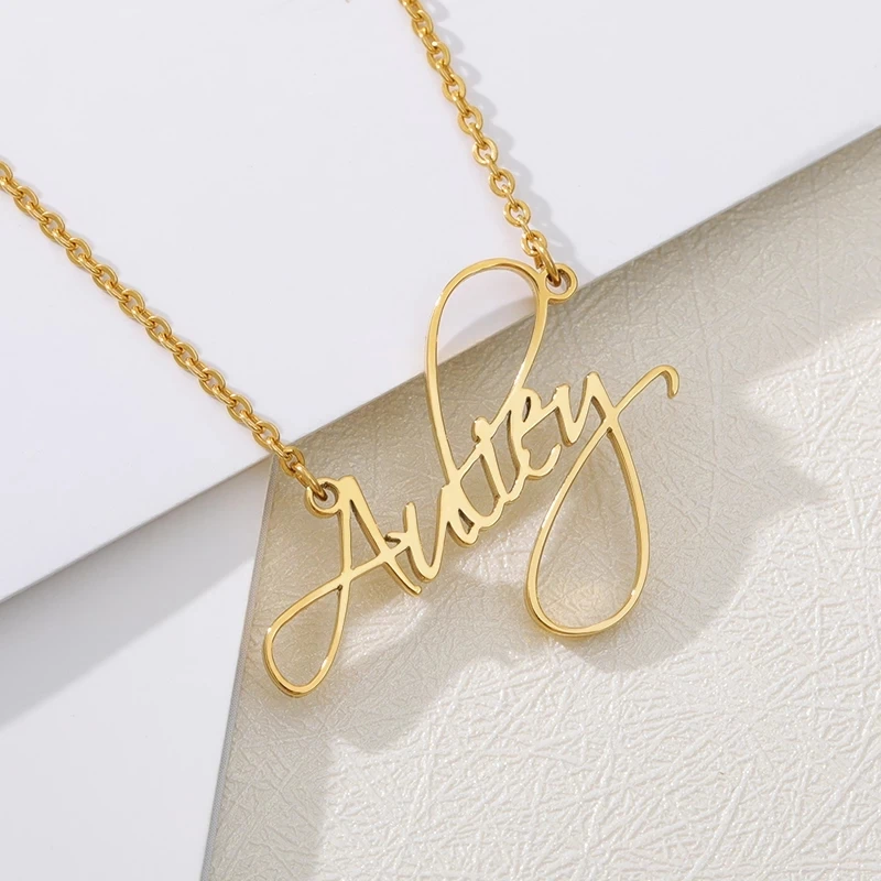 Custom Name Necklace Personalized Nameplate Name Necklaces Italic Handwriting Stainless Steel Cursive Script Necklace For Women