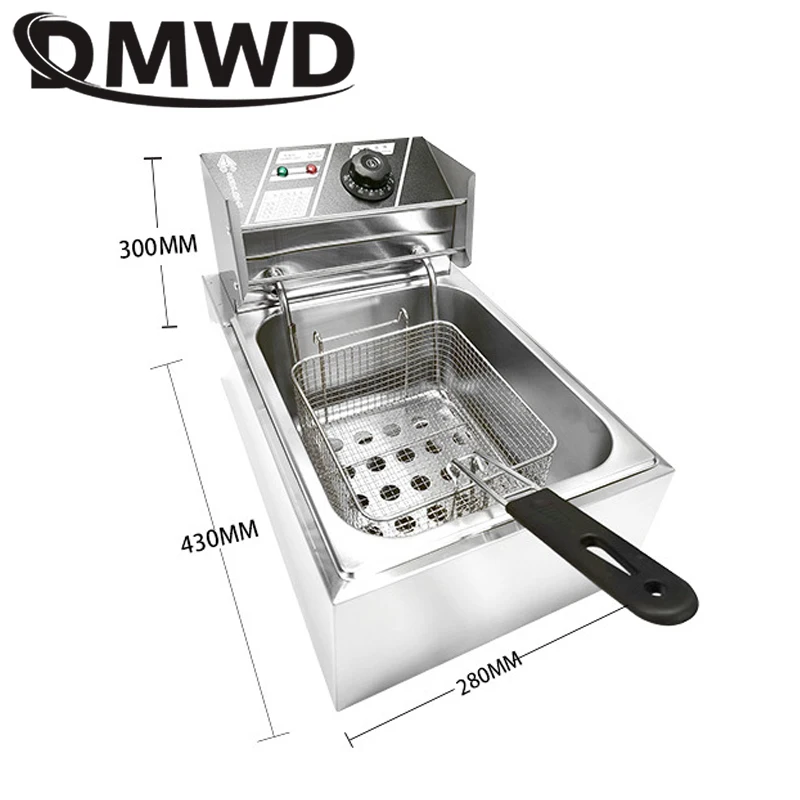 Electric Deep Fryer Multifunctional Household Commercial Stainless Steel Grill Frying Pan French Fries Machine Hot Pot 6L 2.5kw