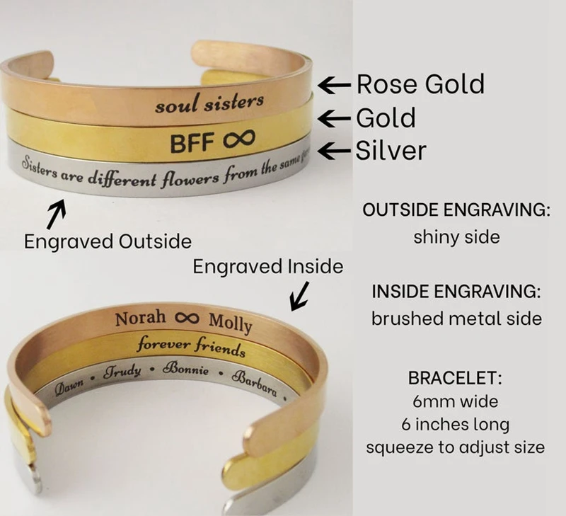 Brazalete de acero inoxidable con grabado láser, pulsera personalizada con nombre, fecha y letras, doble cara, 6mm de ancho, regalo