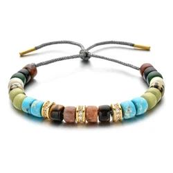 Vintage Boho Handmade Pull Tie on Rope Bracelet DIY Natural Stones Crystal Charm Beads Stone Trendy Bracelet Lucky Jewelry
