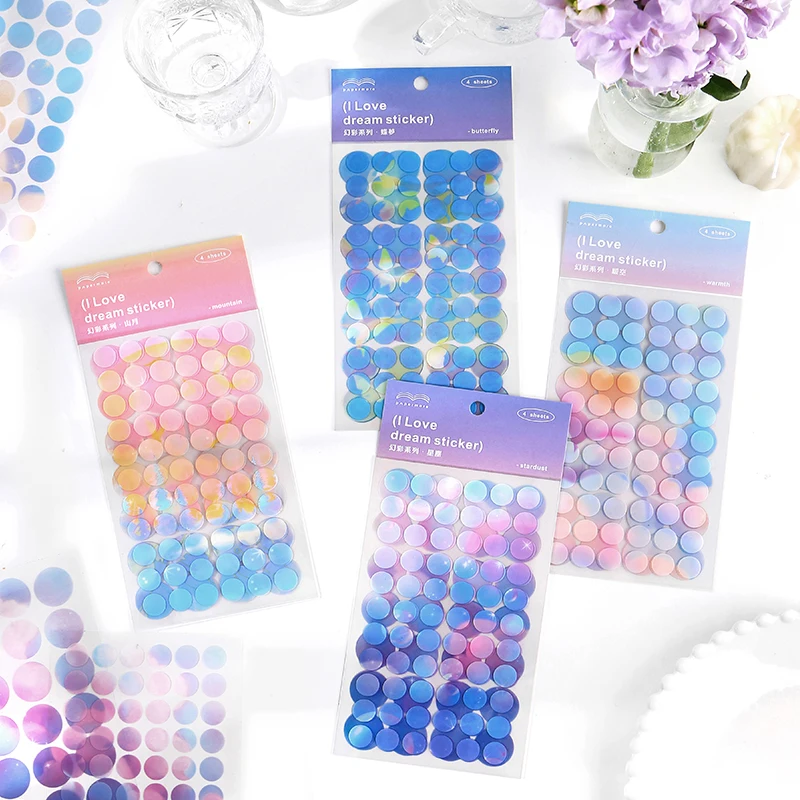 4 Sheets Dreamy Colors Dots PET Stickers Kawaii Scrapbooking Decoration Mark Material Stickers DIY Journal Stationery Supplies