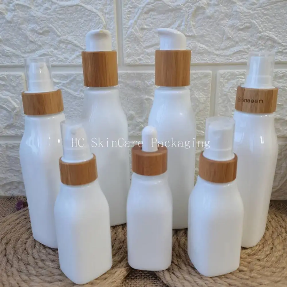 Wholesale Skin Care Custom Packaging Attar Bottle Dropper Porcelain Bottles Jar With Bamboo Lid Cosmetic Containers