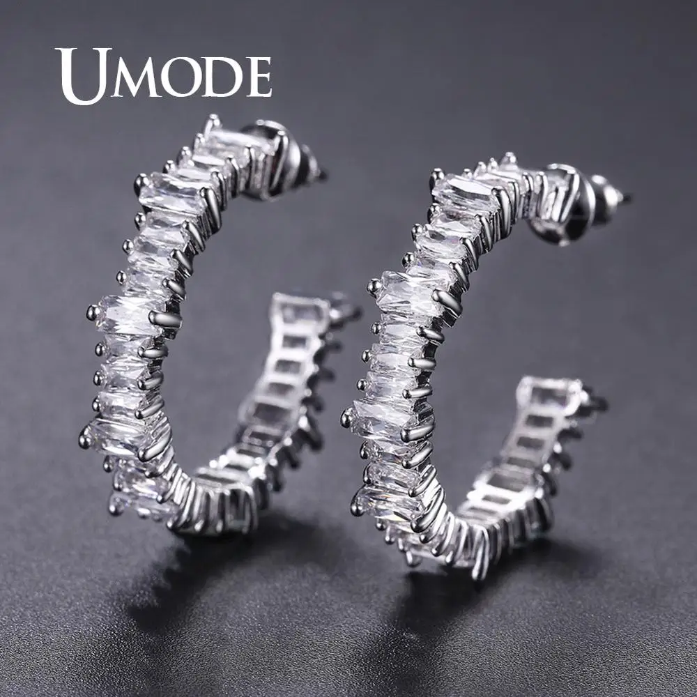 UMODE C Shape Design Modeling Color Cubic Zirconia Jewelry Earrings Lead Geometric For Women NEW Fashion Hoop Earrings UE0607