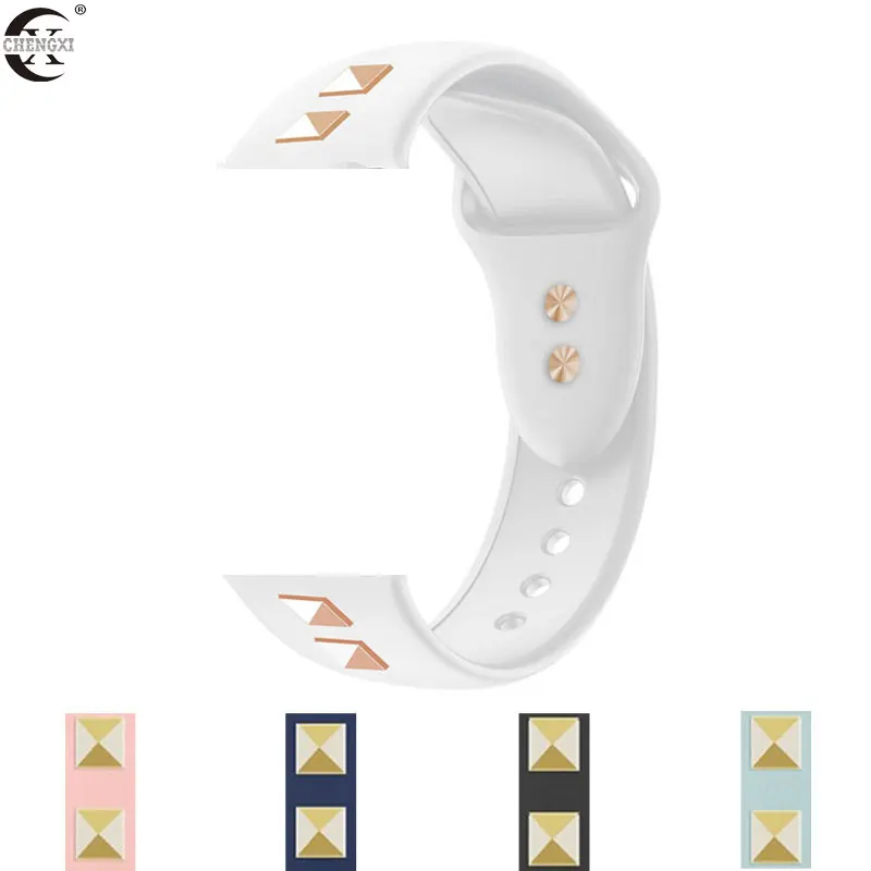 Silicone Studded Strap For Apple watch Series 6 5 4 3 2 Band For iwatch Silicone Band Punk Rivet style 38mm 40mm 42mm 44mm Band