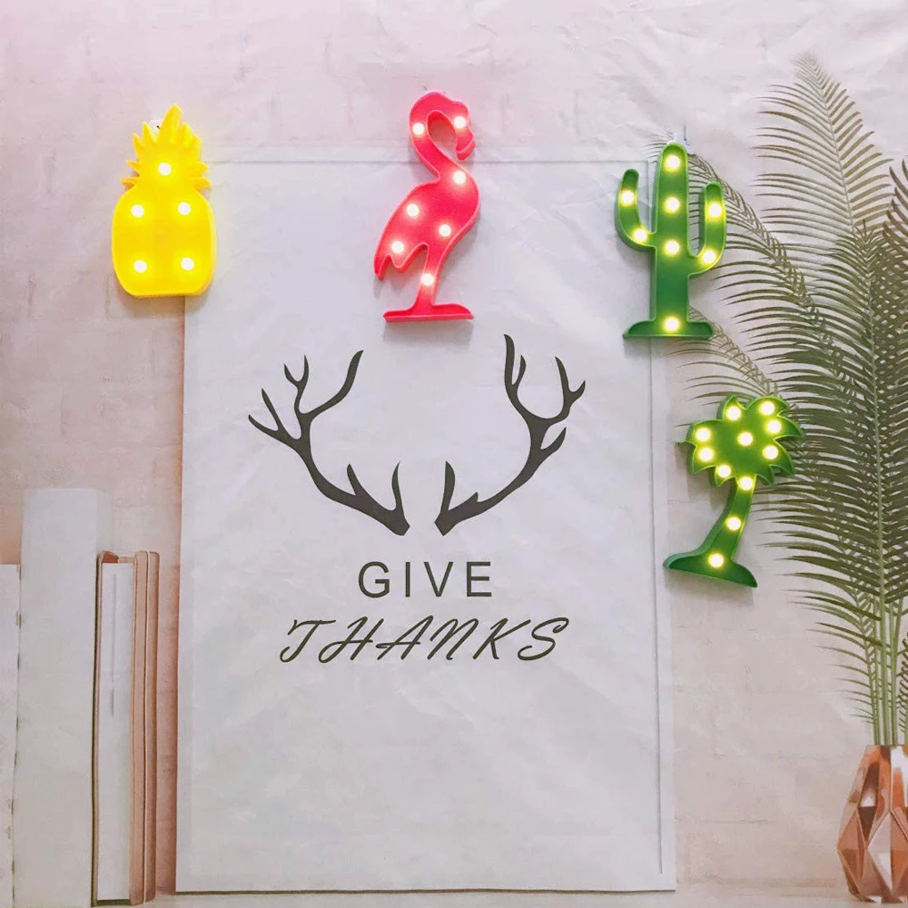 LED Christmas Rree Night Light Flamingo Kids Room Decoration Lamp Pineapple Nightlights Cactus Night Lights Baby Christmas Gifts