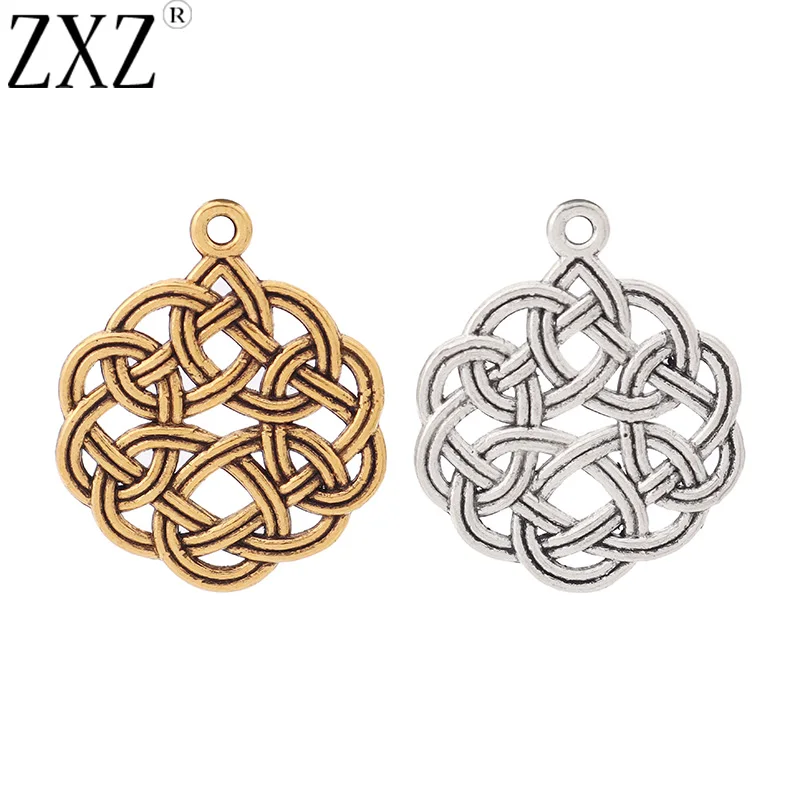 

ZXZ 10pcs Tibetan Silver/Gold Tone Celtics Chinese knot Charms Pendants 2 Sided for Necklace Bracelet Jewelry Making Findings