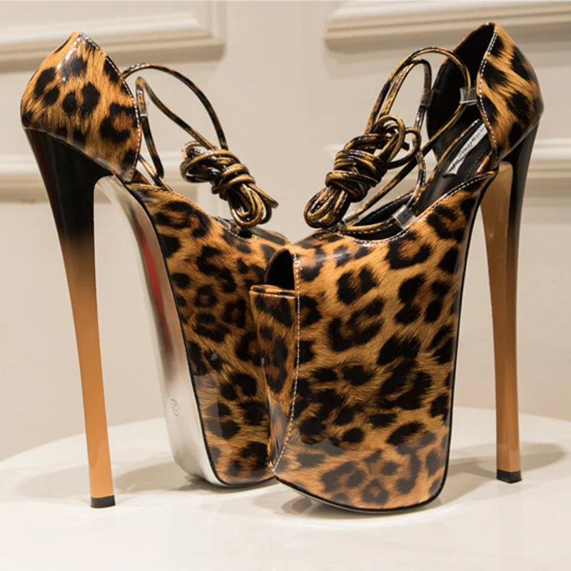 22cm Ultra High Heels Gladiator Sandals Women Peep Toe Platform Pumps Sexy Leopard Summer Shoes Woman sandalia feminina  WSH3517