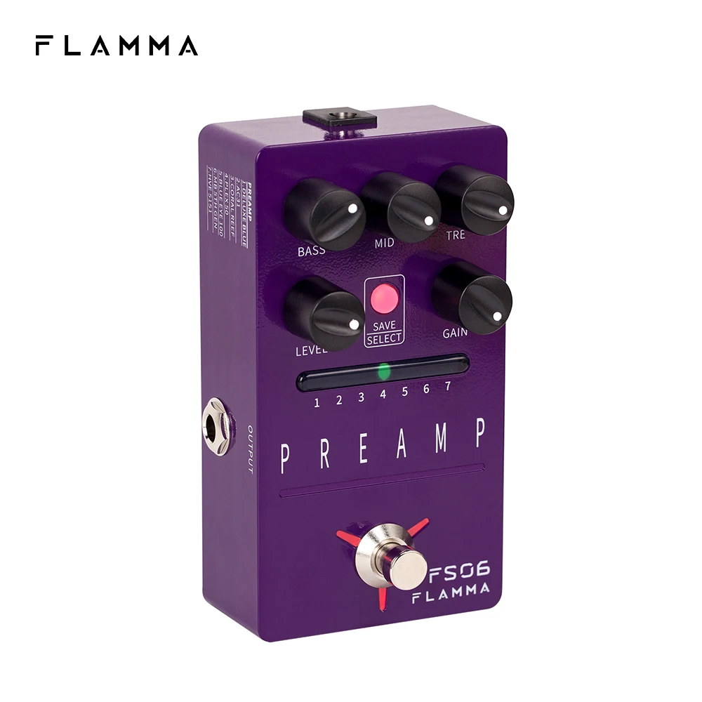 FLAMMA FS06 Guitar Preamp Pedal Digital Guitar Effects Preamp Pedal with 7 Preamp Models Built-in Cabinet Simulation