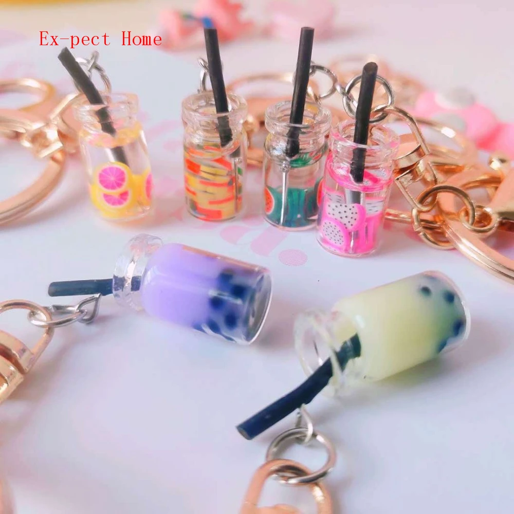 FREE SHIPPING BY DHL 500pcs/lot 2019 New Cute Bubble Tea Keychains Mini Tapioca Tea Keyrings for Gifts