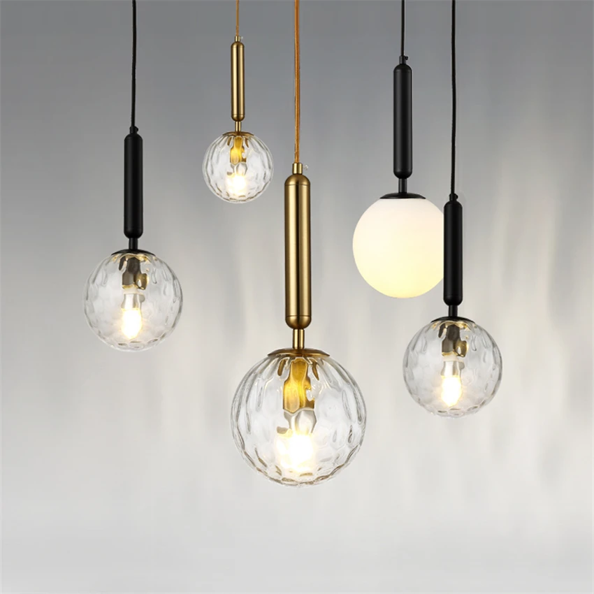 

Post-modern Single-head Glass Ball Pendant Lights Nordic Living Room Restaurant Bar Dining Bedroom Deco Pendant Lamps Fixtures