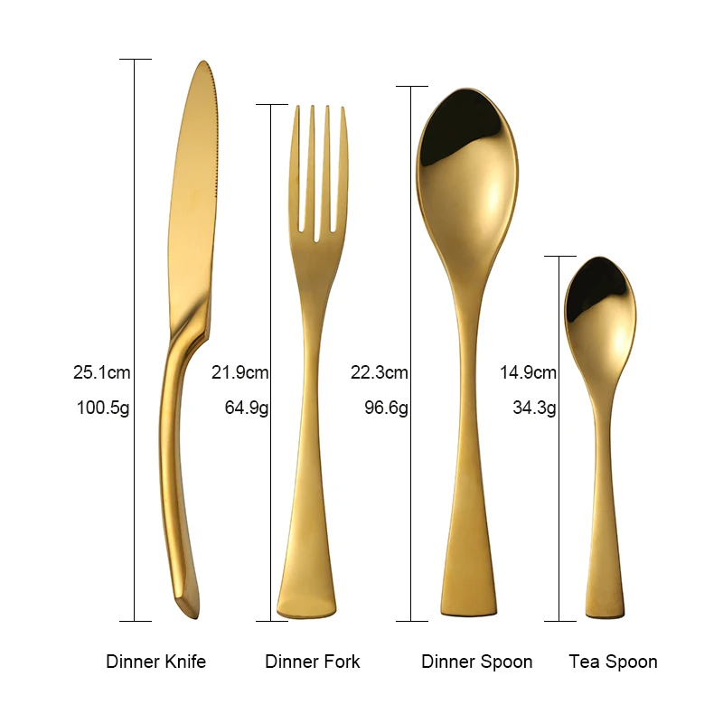 24piece Golden Cutlery Set High-Grade 18/8 Stainless Steel Steak Knife Fork Tablespoon Food Tableware 1set service 6person