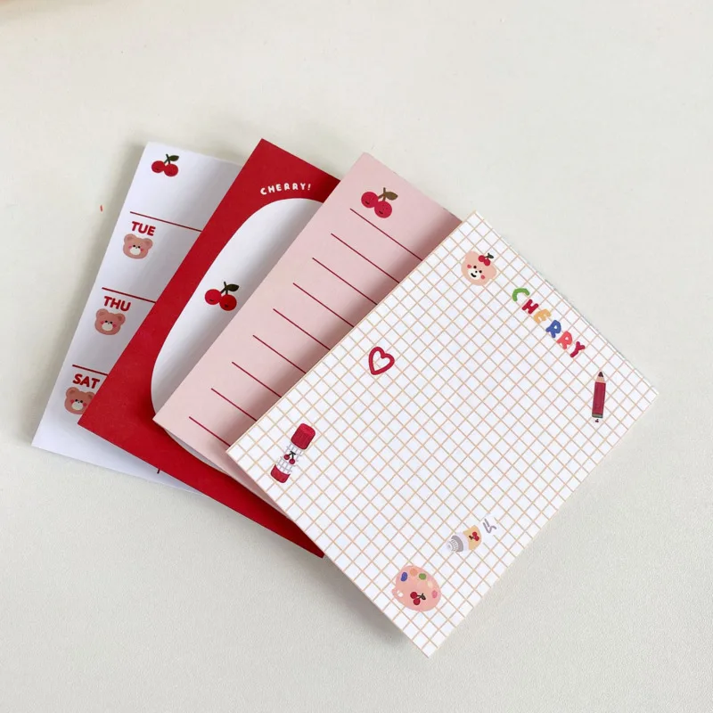 Bloc de notas Ins Cute Cherry Bear, libreta semanal para hacer lista, papel portátil para mensajes de oficina, Mini cuadrícula, papelería, 50 hojas