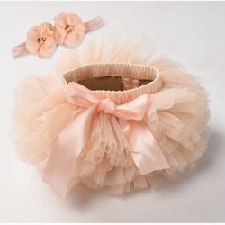 Gonna tutu bambina 2 pezzi tulle pizzo bloomers pannolino copertura neonato abiti Mauv fascia fiore set Baby mesh bloomer