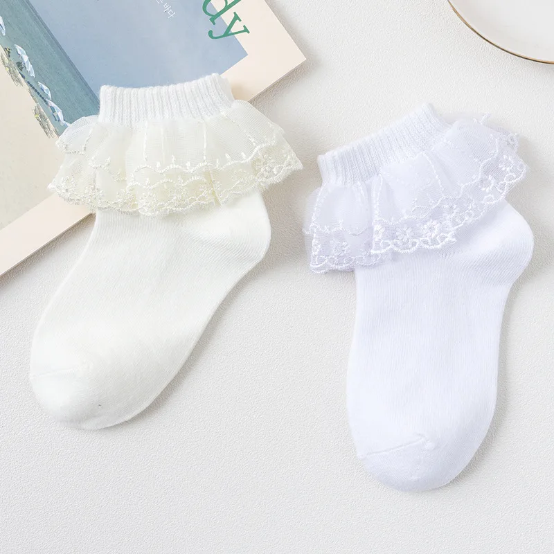 

10Pairs Girl Cotton Solid Color Ruffle Lace Breathable Socks Kids School Party Stage Dressing Princess Cute Socks Size 21-37