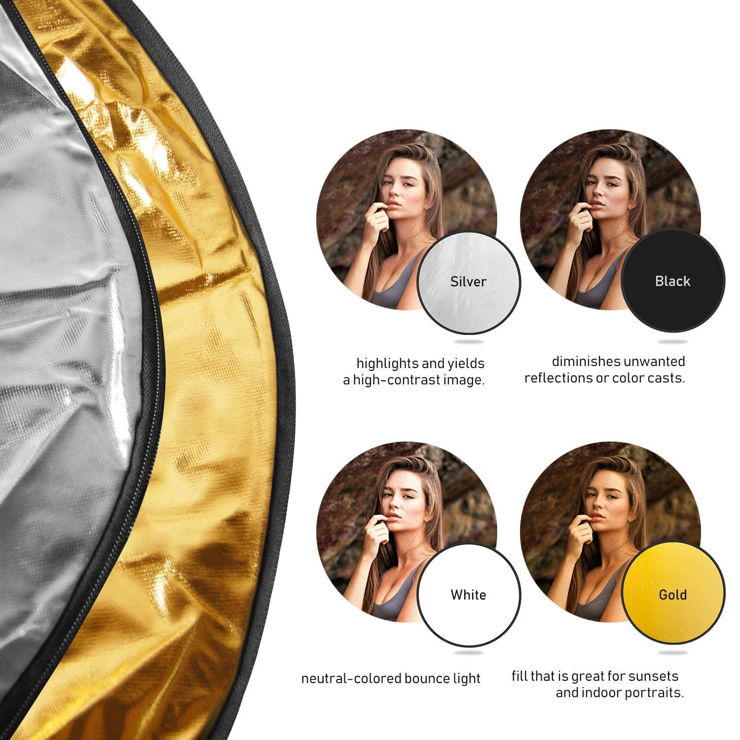 43 "110Cm 5in1 Chụp Ảnh Phản Quang Thu Gọn Di Động Ánh Sáng Khuếch Tán Tinh Dầu Tròn Ảnh Mờ Bạc Đen Trắng Vàng