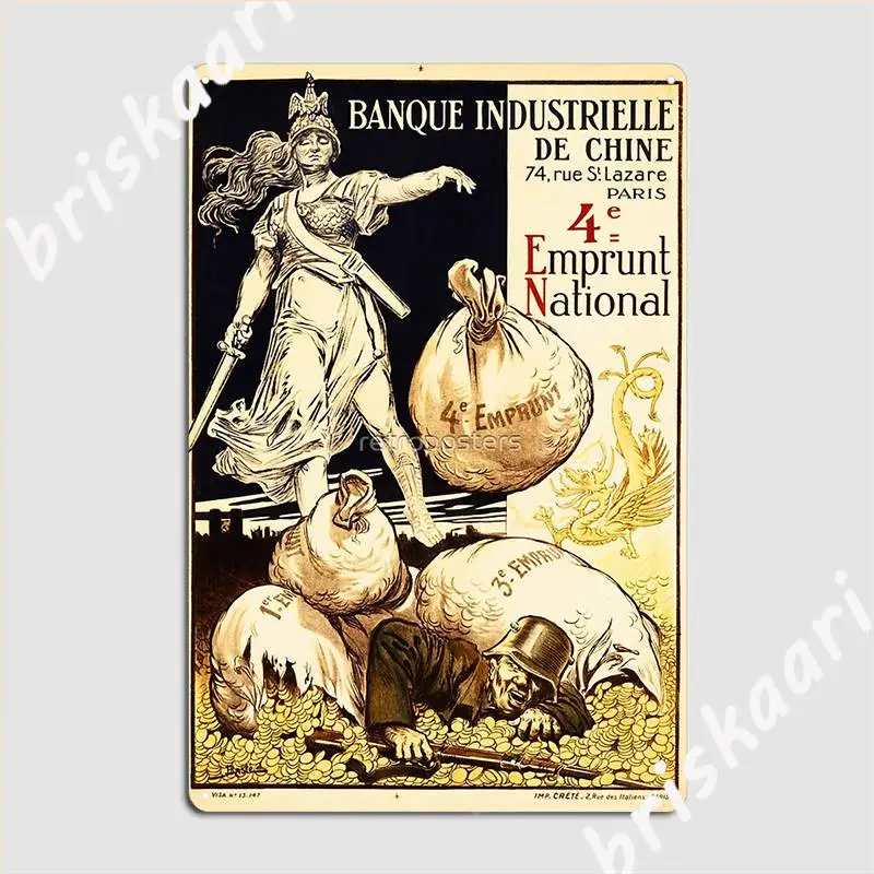 Banque Industrielle De Chine The 4th National Loan 1918 Germany War Loan Metal Plaque Poster Printing Tin Sign Poster