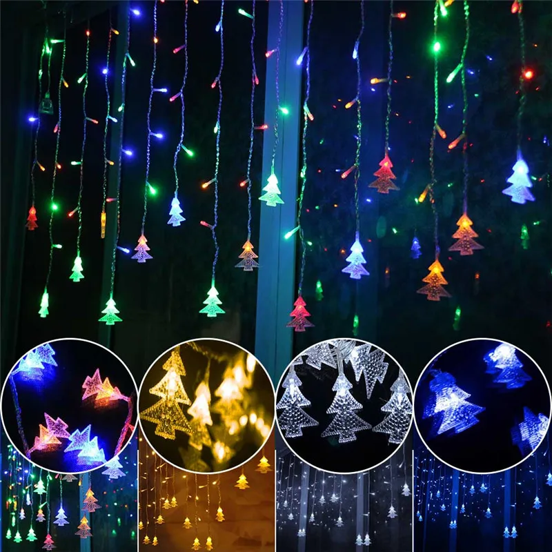 Lámpara de árbol de Navidad, cadena de luces LED de Navidad, decoración de vacaciones, cortina, linterna de neón de boda, luz de hadas de 220v