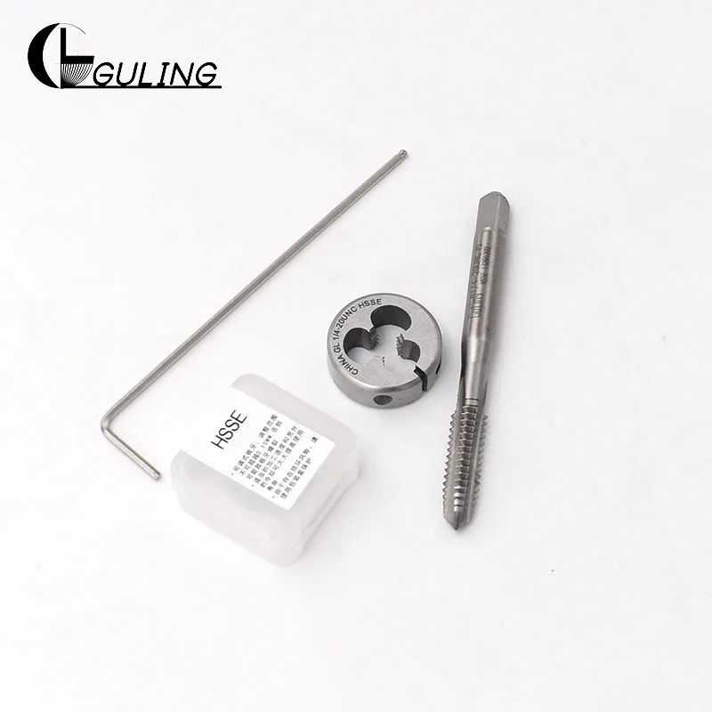 

GULING Hand Tap & Round Die UNC Standard Thread Dies Taps HSSE Hand Tapping Cutting Tool UNC2-56 2-40 6-32 8-32 10-24 1/4-20