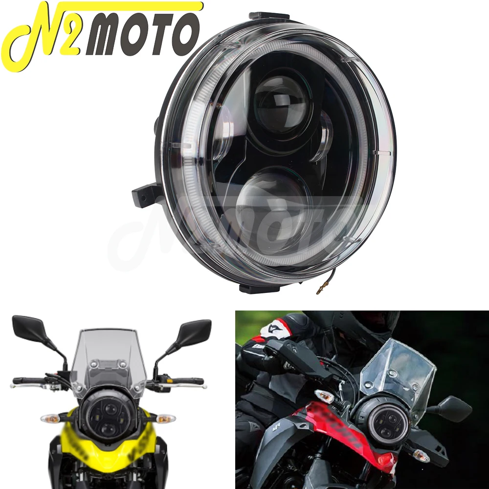 Motorcycle Replacement Headlight Assembly 12V LED For Suzuki DL250 V-Strom 2017-2019 DRL Hi/Lo Beam Front Headlamp w/ Halo