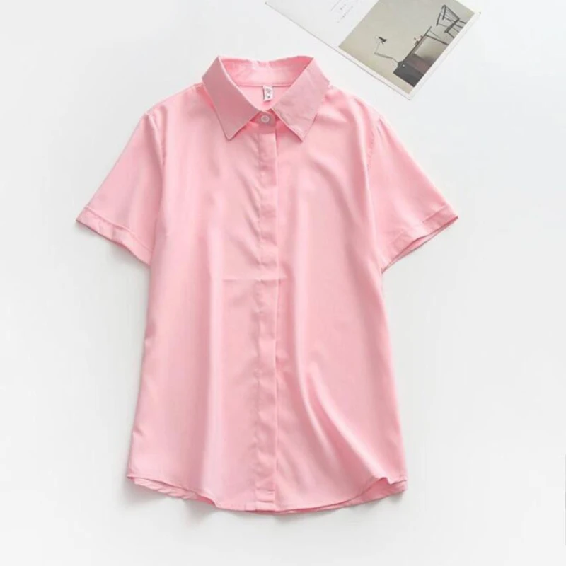 JMPRS Large Size Women White Shirt Summer Short Sleeve Office Ladies Black Button Up Tops Loose Solid Casual Blouse S-5XL New image 3