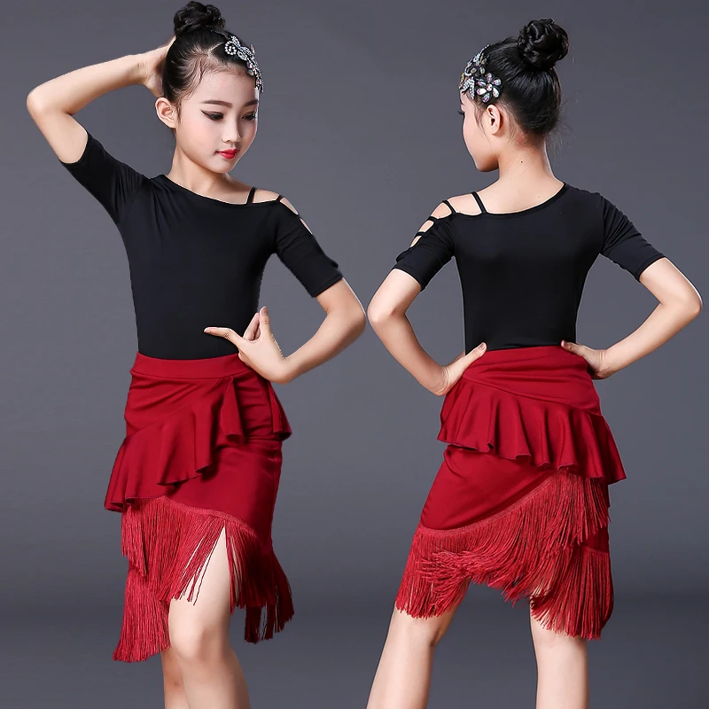 

Black 2pcs Sets Girl Latin Dance Dress For Girls Ballroom Dancing Dress Girl Competition Dancewear Kids Kid Dance Costumes Set