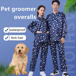 Pet Groomer Work Clothes Waterproof Non Sticky Hair Long Sleeved Trousers Grooming Clothes Barber Shop Hair Proof Overalls Y0621