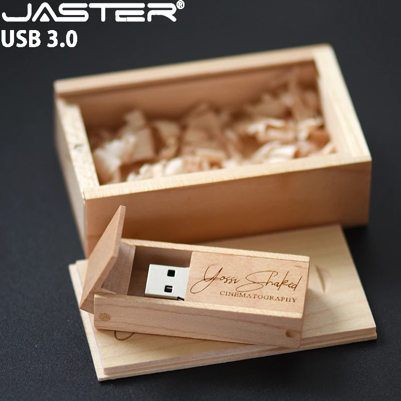 

JASTER USB 3.0 Flash drive Free custom logo Pen drive Wooden box Memory card photography wedding gifts 128GB 64GB 32GB U disk