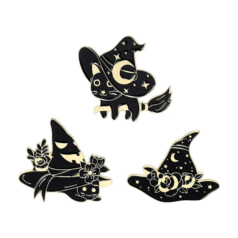 Star Moon Wizard Hat Brooches for Women Friends  Custom Witch Cat Enamel Pin Badge Lapel Pins Backpack Jewelry Gift Wholesale