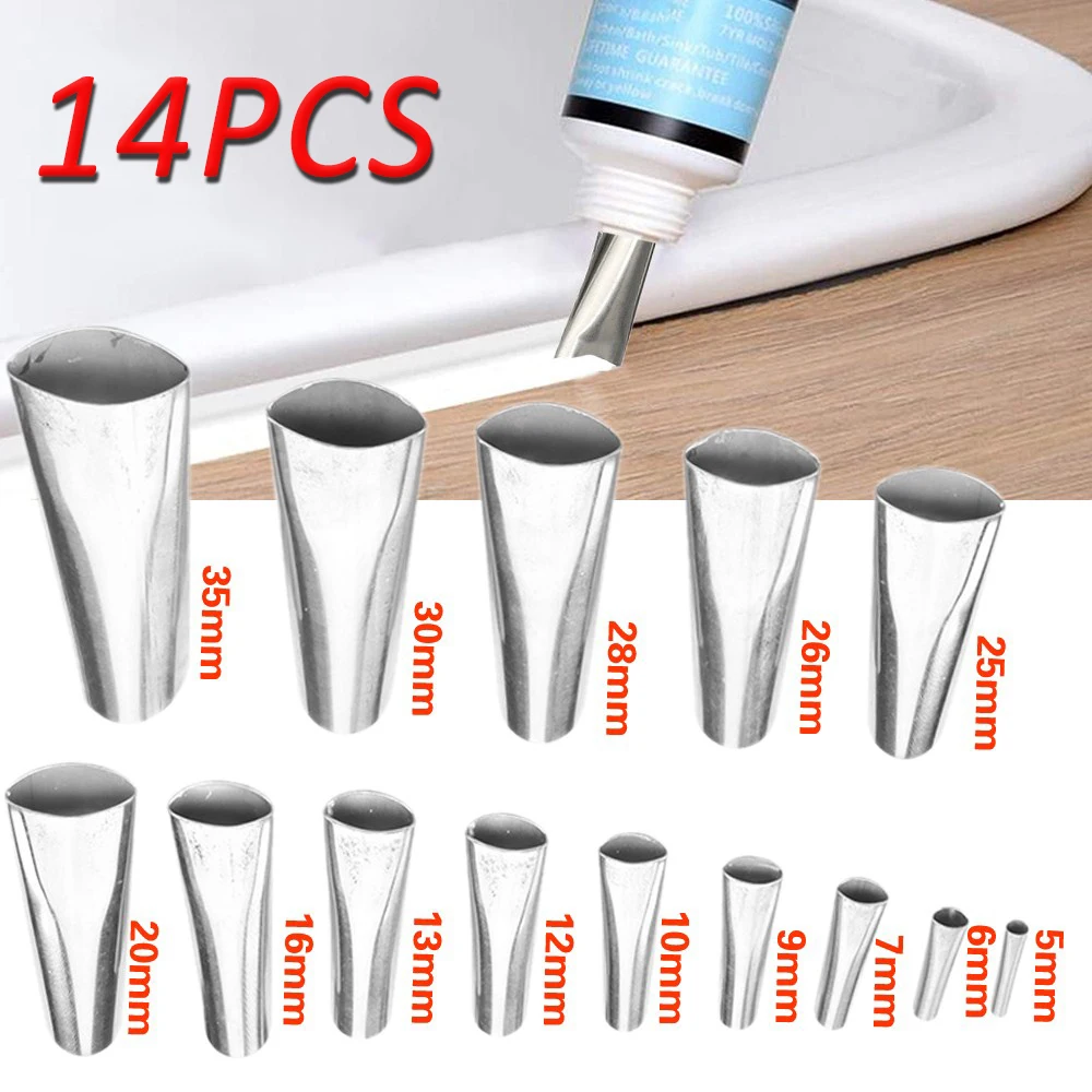 

14Pcs Caulking Nozzle Applicator Finishing Tool Stainless Steel Glue Mouth Caulk Scraper Grout Sealing Kitchen Bathroom Sealant