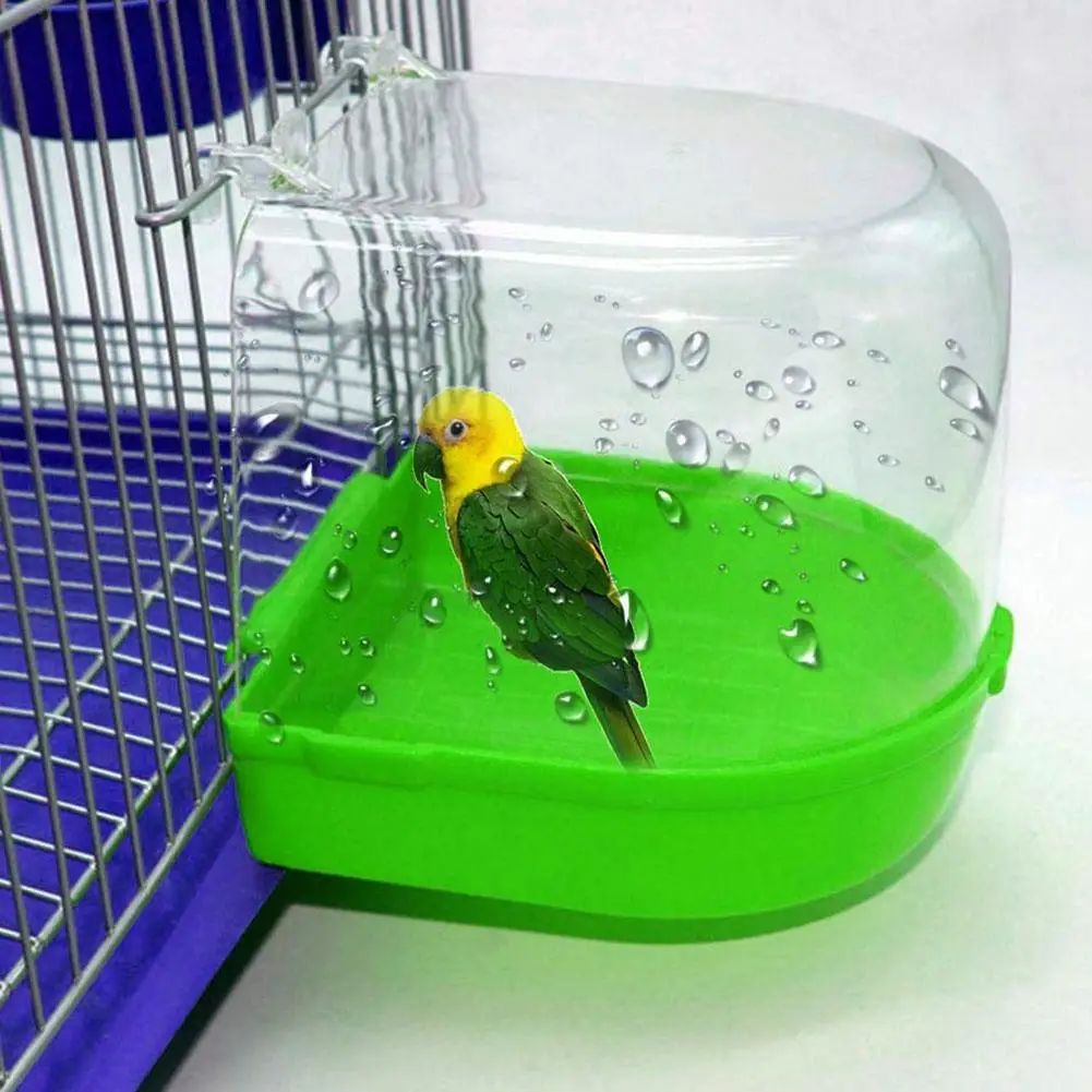 New Plastic Bird Bath Box Bird Shower For Parrots Bath Hanging Bird Cages Mirror Bathtub for Birds Water Bath Tub Pet Bird Bowl