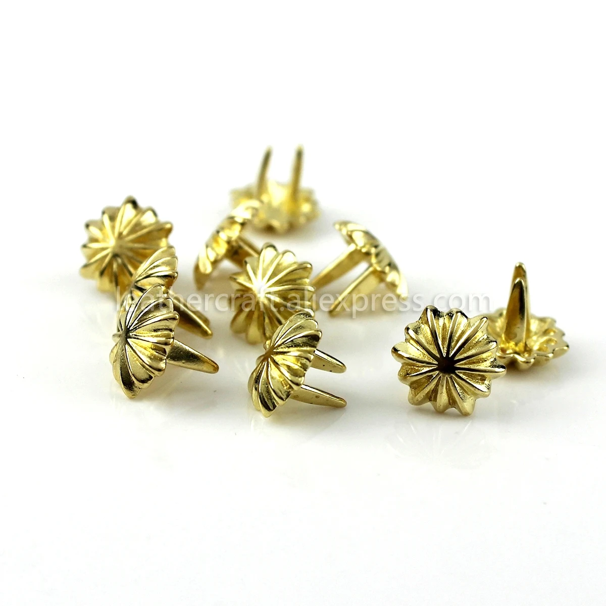 10Pcs High Quality Solid brass chrysanthemum prong conchos staples for leather bracelet belt decor Bag Strap Snap Hook 11mm/13mm