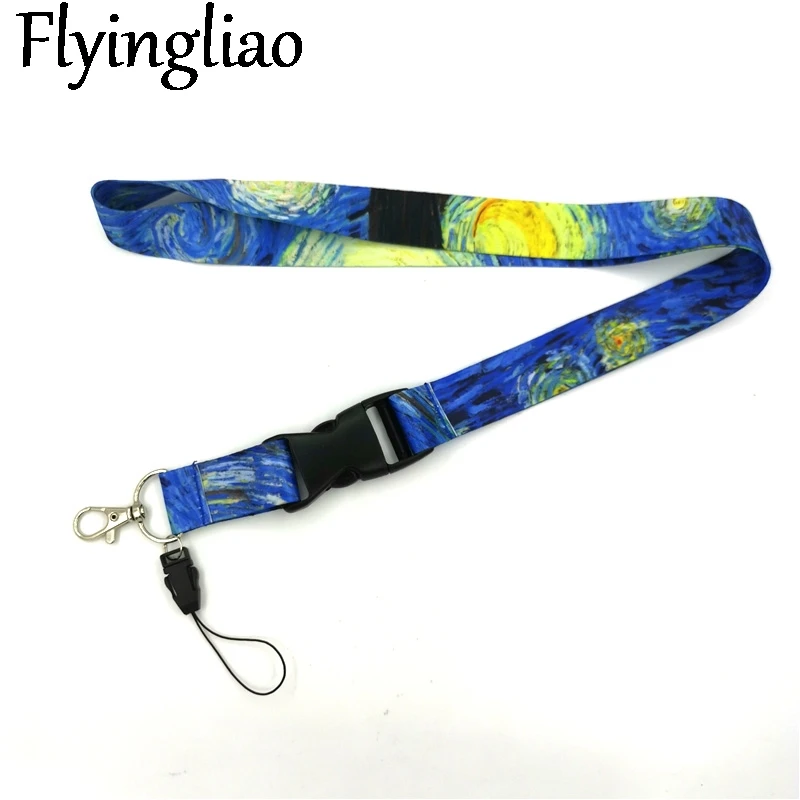 Van gogh Starry sky Painting Funny art Lanyard Neck Key Strap for Phone Keys ID Card Cartoon webbings ribbons Decorations Gifts