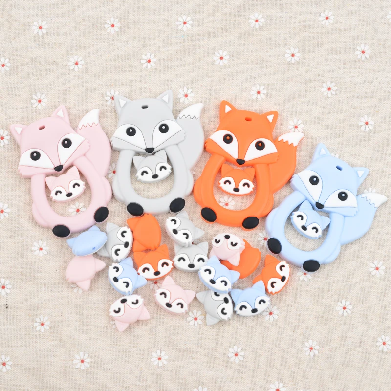 LOFCA 5pcs/lot Fox silicone beads food grade BPA  free Silicone Beads DIY Keychain Bead Jewelry Accessories