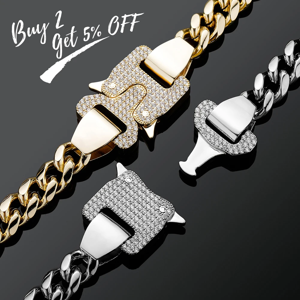TOPGRILLZ 2021 New 12mm Miami Cuban Chain Gold Silver Color With Spring Ring Clasps Hip Hop Jewelry For Gift