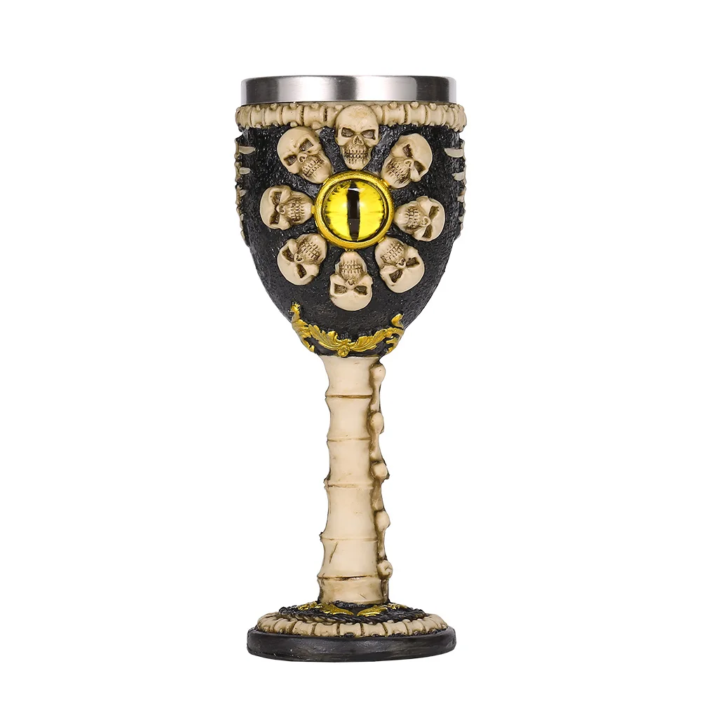 Skull Resin Stainless Steel Goblet 200ml Devil Eye Wine Glass Horrible Cocktail Glasses Whiskey Cup Pub Bar Gothic Drinkware