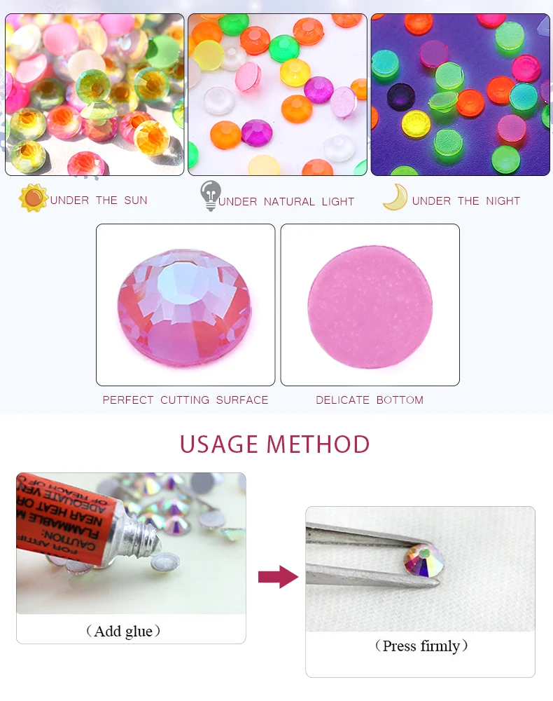QIAO SS6-SS30 Glas-Strasssteine zum Aufbügeln, Nachtleuchtende Neon-Strasssteine ohne Heißfixierung, Glitzerkristalle für Kleidungsdekorationen – Detail 4