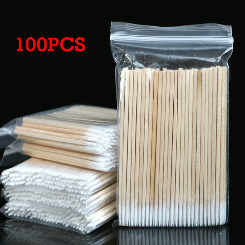 

100pcs Disposable Ultra-small Cotton Swab Lint Free Micro Wood Cotton Buds Swabs Eyelash Extension Glue Removing Tools HOT