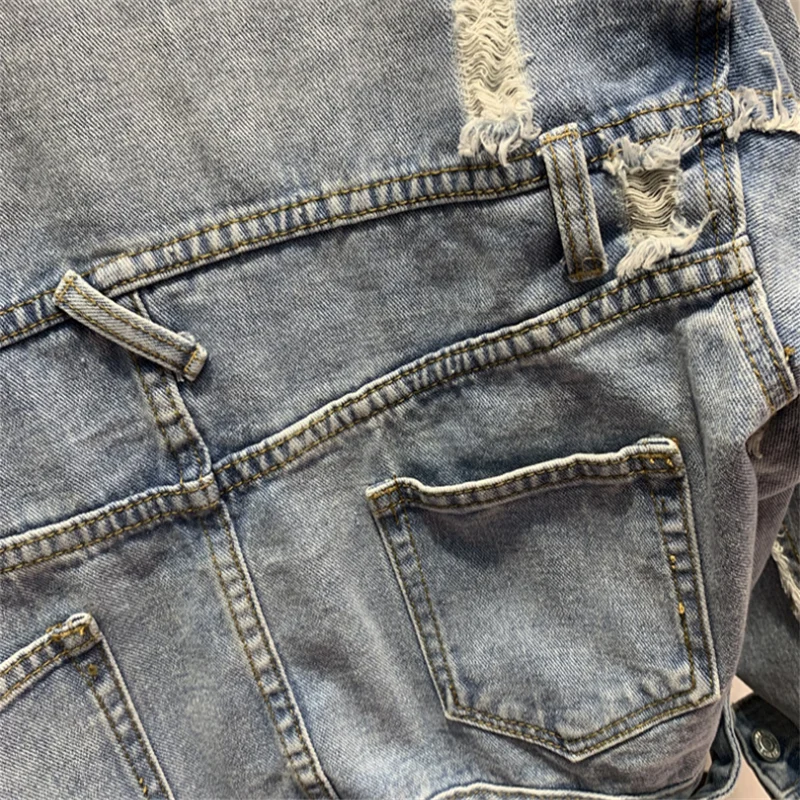 Denim Jacket Female Short Section Slim 2023 New Thin Student Long-sleeved Spring and Autumn Denim Jacket Jacket Hole Size