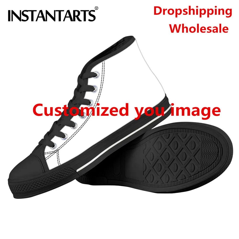 INSTANTARTS Custom Image Logo/Name/Animal Personalize Men Vulcanized Flats Sneakers High Top Male Canvas Shoes zapatos de hombre