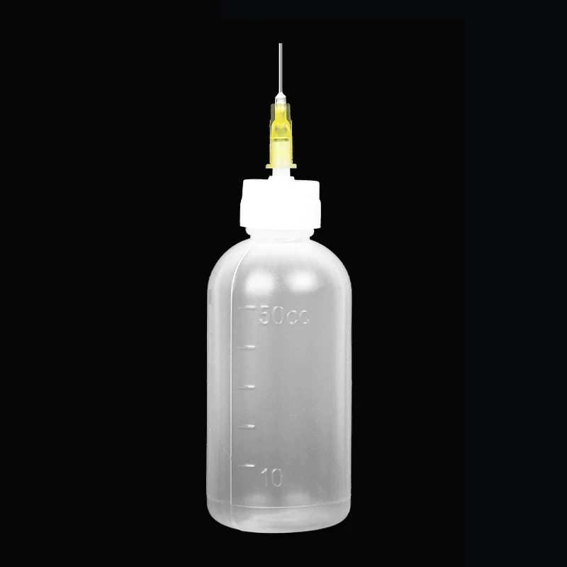 1Pcs 50ml Plastic Rosin Flux Alcohol Bottle Dispenser Dispensing Bottle Liquid Oil dropper bottles With 1 needle DIY tools