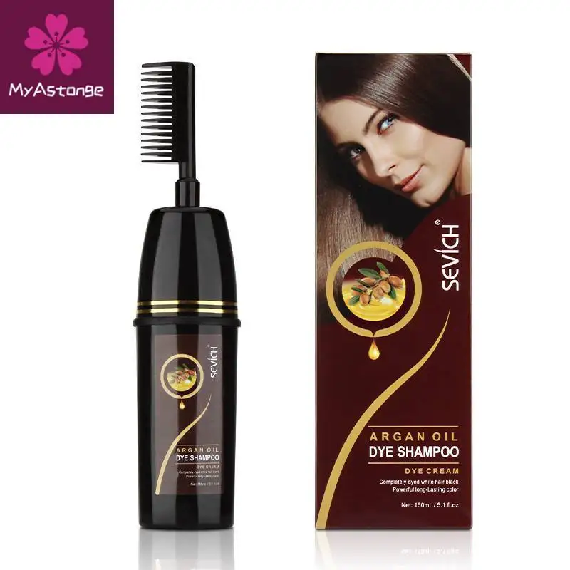 Sevich Argan Oil 150ml Black Color Hair Dye Shampoo With Comb Fast & Easy Dye Coloring Grey Hair Removal Smoothing Hair Sham