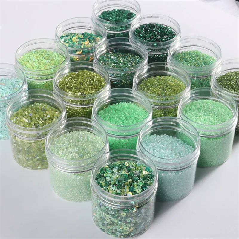 10g1.5-4mm Series [Green Rice Bead Sequin Collection] French Embroidery DIY Handmade Garment Accessories Jewelry Accessories Kit