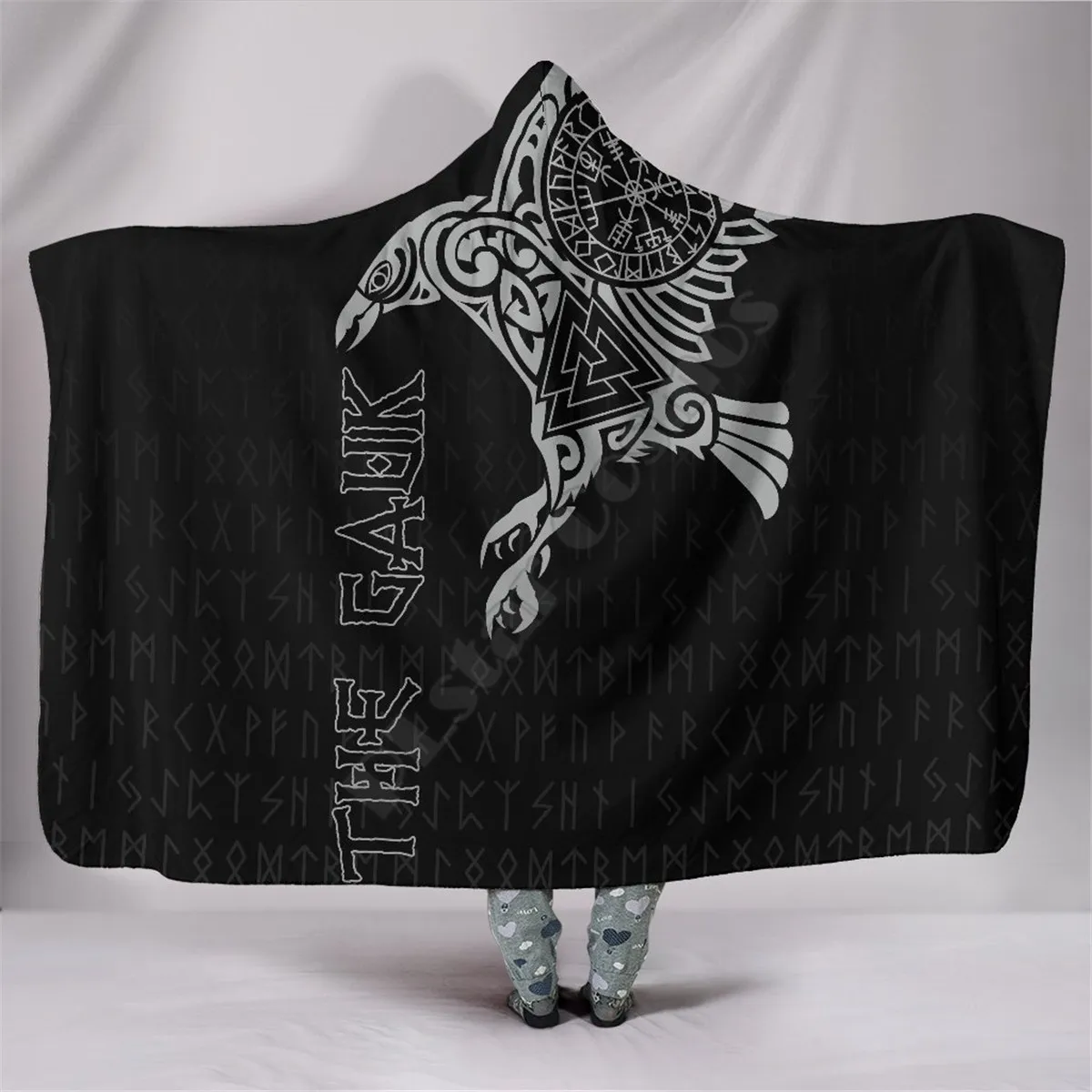 Viking tattoo Character Hooded Blanket Adult colorful child Sherpa Fleece Wearable Blanket Microfiber Bedding style-1