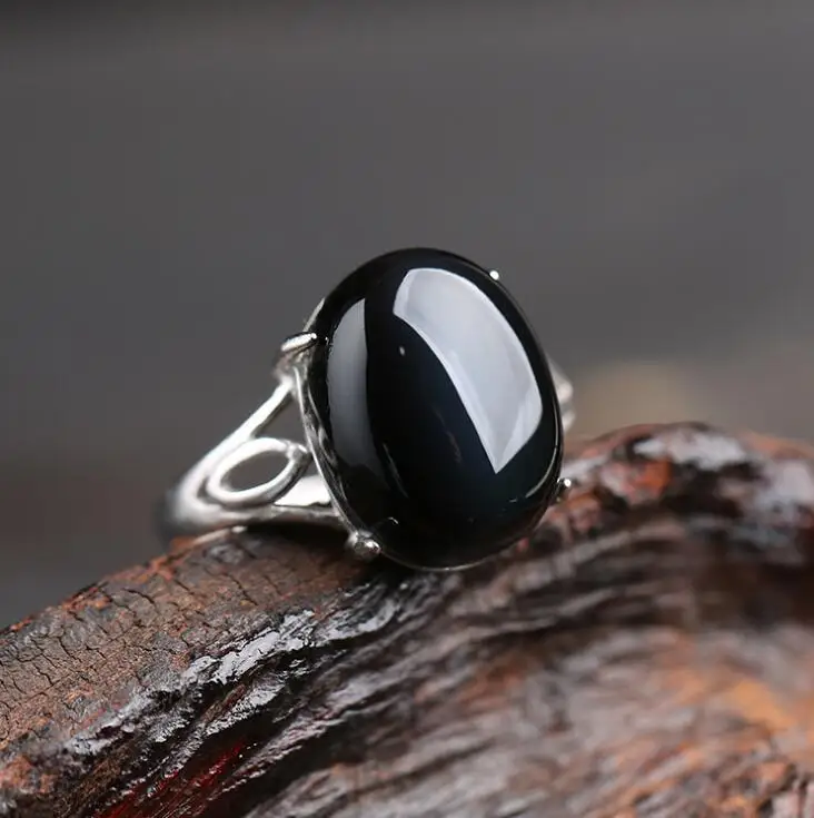 Natural Obsidian Ring Rainbow eye  Stone   Mosaic Ring Simple Men Women Gift Crystal Ring Jewelry Wholesale