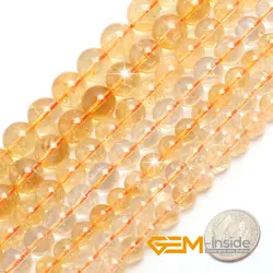 Natural Genuine Gem Stones Yellow Citrines Round Loose Spacer Accessorries Beads For Jewelry Making Strand 15