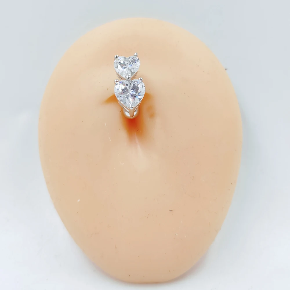 Piercing para el ombligo de plata esterlina 925 para mujer, Anillo para el ombligo con forma de corazón, CZ, joyería para el cuerpo