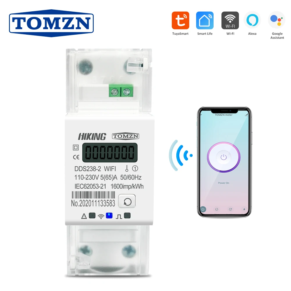 Tuya Single Phase Din Rail WIFI Smart Circuit breakers with energy meter Kwh timer 110V 220V 50/60Hz